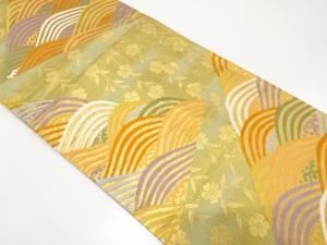 荒波に枝垂れ桜模様織り出し 袋帯